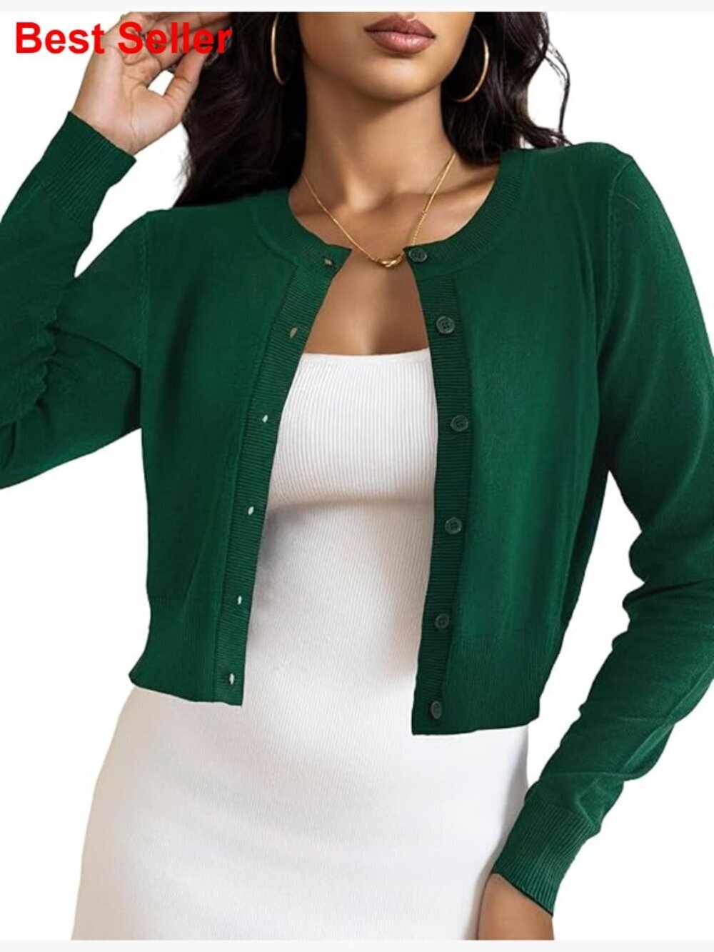 Cropped Cardigan Shrug, Button Down Long Sleeve Knit Sweater